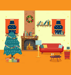 Christmas Fireplace Room Interior In Colorful