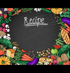 Food Recipe Background On Black Chalkboard