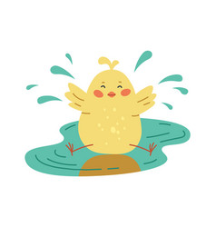 Funny Chick Play With Puddle Flat Icon