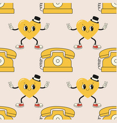 Seamless Pattern Groovy Old Fashioned Phone