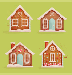 Set Watercolor Gingerbread House Design