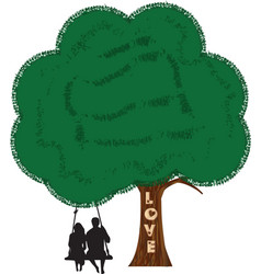 Silhouette Of A Couple Swinging On A Tree With