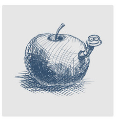 Apple Fruit Worm Hand Drawn Blue Sketch