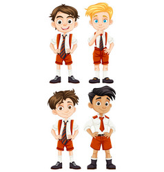 Group Of Cartoon Boys In School Uniform