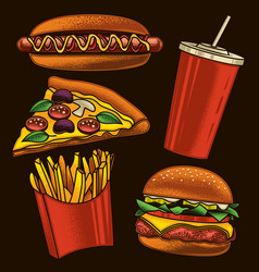 Set Of Fast Food In Vintage Style