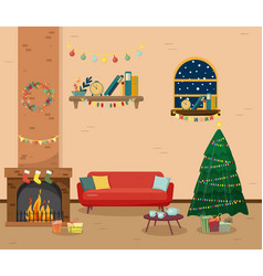 Christmas Fireplace Room Interior In Colorful