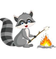 Cute Raccoon Cartoon Roasting A Marshmallow