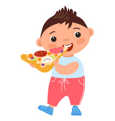 Kid Biting Pizza Slice Tasty Fast Food