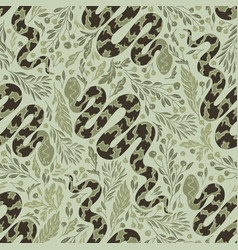 Seamless Pattern Snakes Plants Boho Background