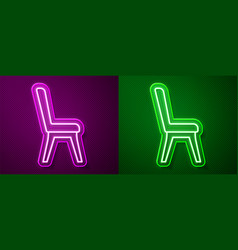 Glowing Neon Line Chair Icon Isolated On Purple