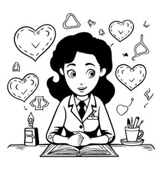 Cartoon Of A Young Woman Reading Book