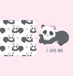 Cute Little Panda Bear With Hearts And Dots