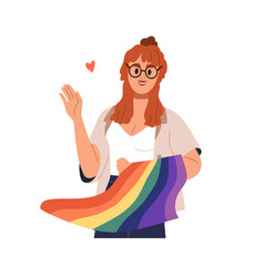 Lesbian Woman With Lgbt Rainbow Flag Happy