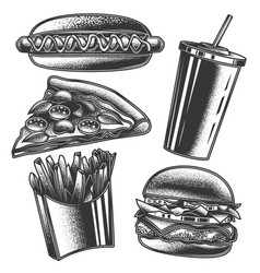 Set Of Fast Food In Vintage Style