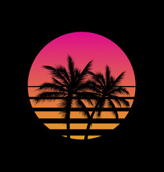 Vintage Styled Sunset With Palm Trees Silhouettes