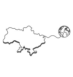 Map Of Ukraine With Globe As Line Drawing On