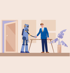 Businessman And Robot In Office