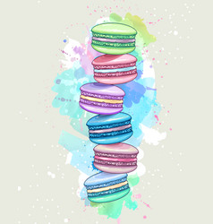 Macarons Cakes On Artistic Watercolor Background