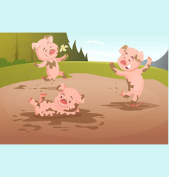 Kids Pigs Playing In Dirty Puddle