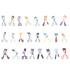 Eyelash Curler Icons Set Cartoon Woman