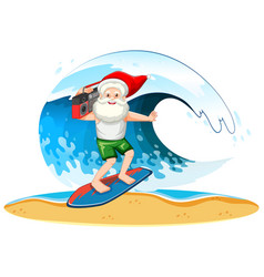 Santa Claus Surfing With Wave In Summer Theme