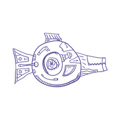 Steampunk Humorous Mechanical Fish Sketch