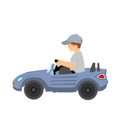 Boy Driving Mini Car Isolated