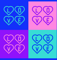 Pop Art Line Love Text Icon Isolated On Color