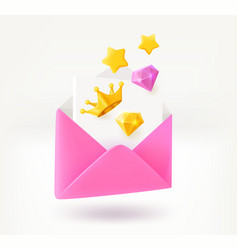 Open Envelope With Crown Gems And Golden Stars 3d