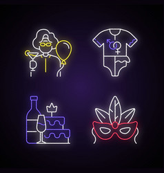 Family Party Greeting Neon Light Icons Set