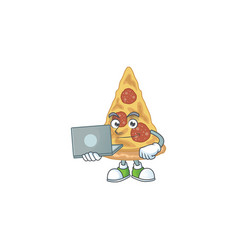 Diligent Slice Pizza Working From Home With Laptop