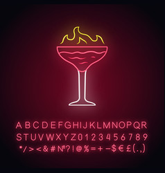 Flaming Cocktail Neon Light Icon Martini Glass