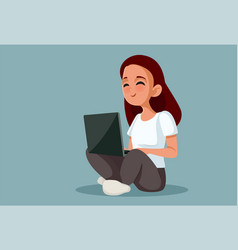 Girl Sitting And Typing On Her Laptop Cartoon