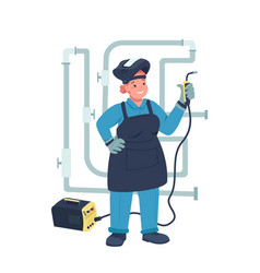 Woman Electric Welder Flat Color Detailed