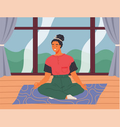 Woman Meditating At Home Sitting In Yoga Posture