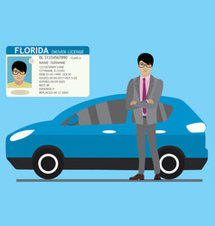 Businessmanmodern Blue Car And Usa Driver License