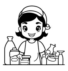 Cute Cartoon Girl Cleaning The House