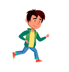 School Boy Child Running On Park Track