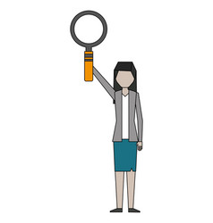 Business Woman Raised Hand With Magnifying Glass