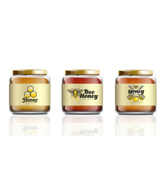 Realistic Glass Honey Jar Mockup Set With Label