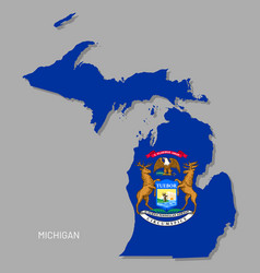 Map Of Michigan Federal State With Flag Inside