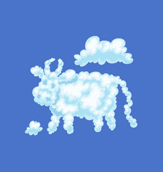 Fluffy Cloud In Form Funny Cute Cow Flying On Blue