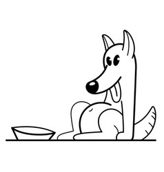 Funny Cartoon Dog Sitting Near His Bowl Satiated