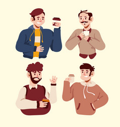 Happy Drinking Cartoon Character Set