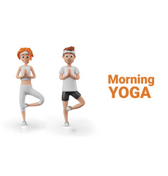 Morning Yoga Man And Woman Standing In Tree Pose