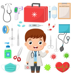 Cute Little Doctor Cartoon With Hospital Elements