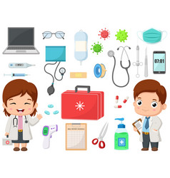 Cute Little Doctor Cartoon With Hospital Elements