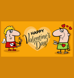 Valentines Day Design With Cartoon Cupid And Guy