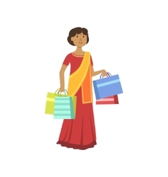 Woman In Indian Sari In Shopping Mall