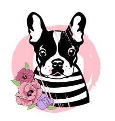 French Bulldog With Flowers Cute Black And White